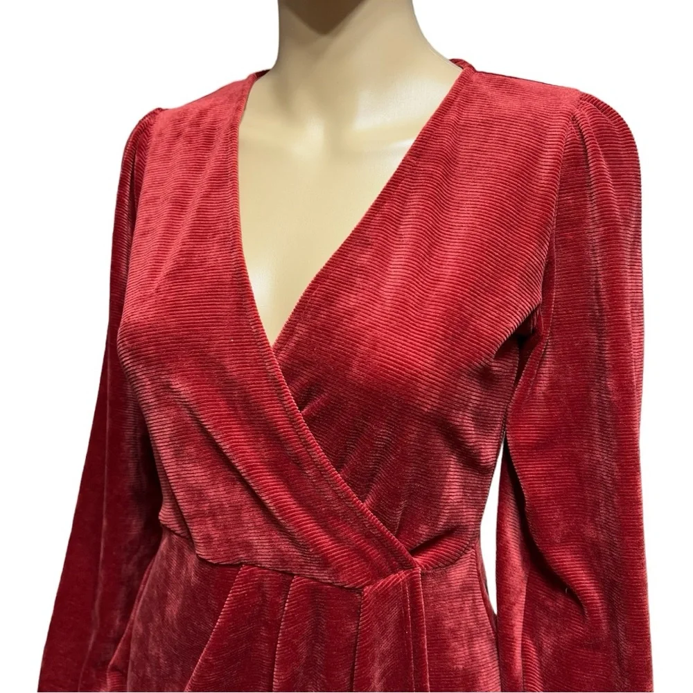 BLUE BLUSH Red Terracotta Dress Women's Sz Medium Long Sleeve Christmas New Year - Picture 3 of 7